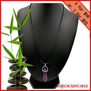 Dark Purple Amethyst Unisex Leather Adjustable Necklace NWT